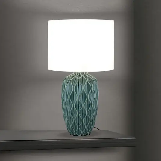 Tortuga asztali lámpa, zöld/fehér, magasság 49,5 cm, kerámia/vászon Korlátozott ajánlat