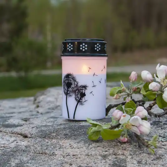 Prémium LED sírfény Pitypang, 12 cm fehér/fekete műanyag elemes, 12 cm-es