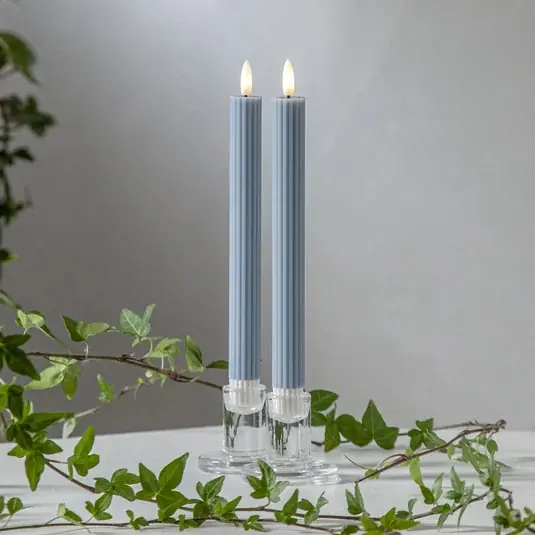 Akciós ár LED gyertya Flamme Stripe, kék, 25 cm, viasz elemes, 2 db-os készlet