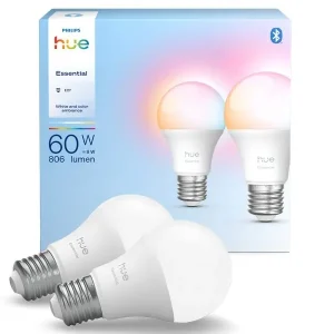Árengedmény Philips Hue 8720169392243 LED izzókészlet Essential 2x8W E27 LED 806lm 2200-6500+RGBK fényerőszabályzó rgb - színes intelligens HUE White and Color Ambiance HUE Kedvezményes készlet fehér